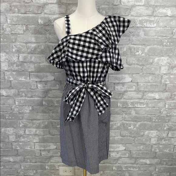 Calvin Klein One-Shoulder Gingham Dress - Picture 1 of 7
